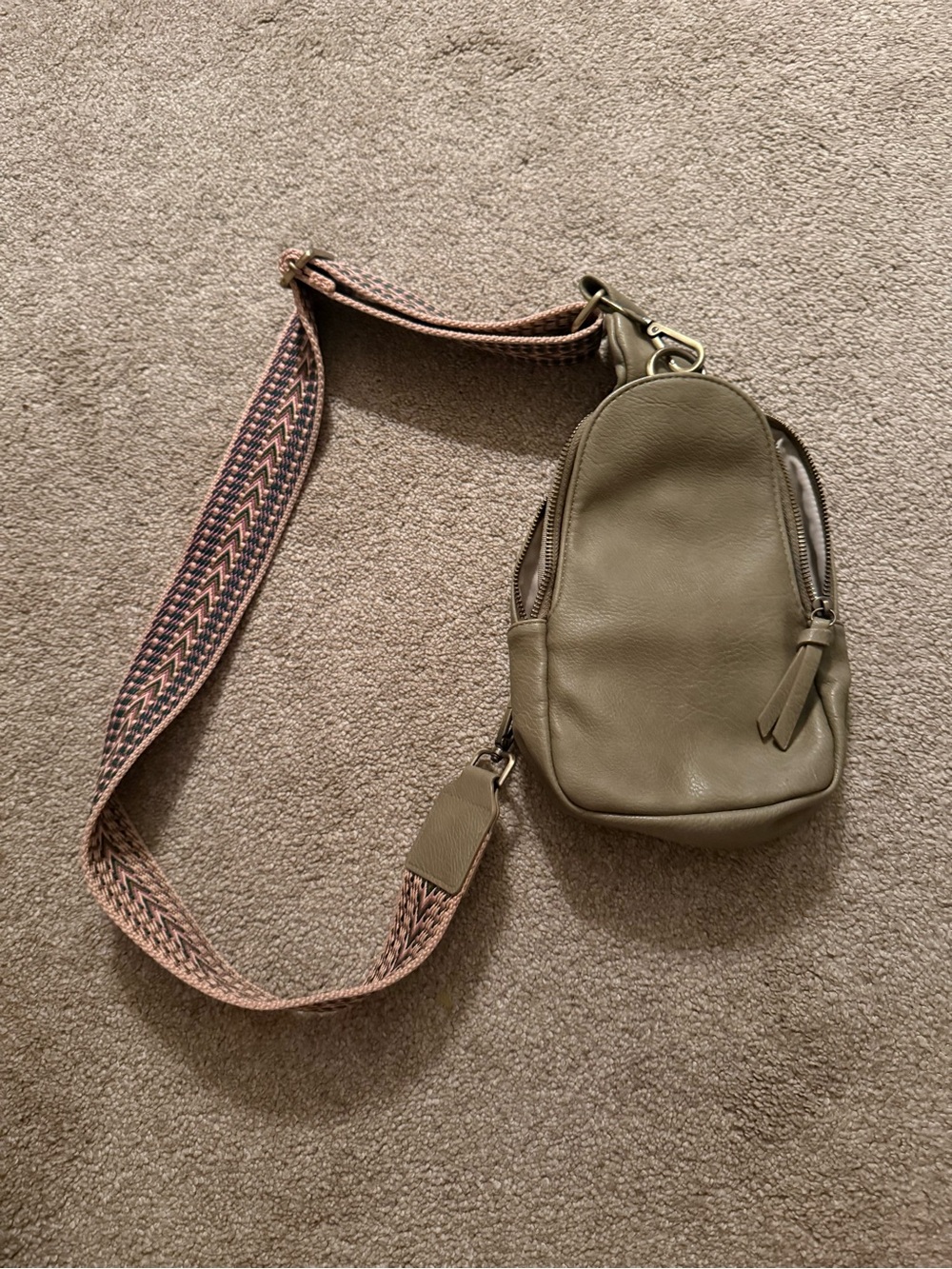 Anthropologie Olive Green Leather Sling with Woven Strap